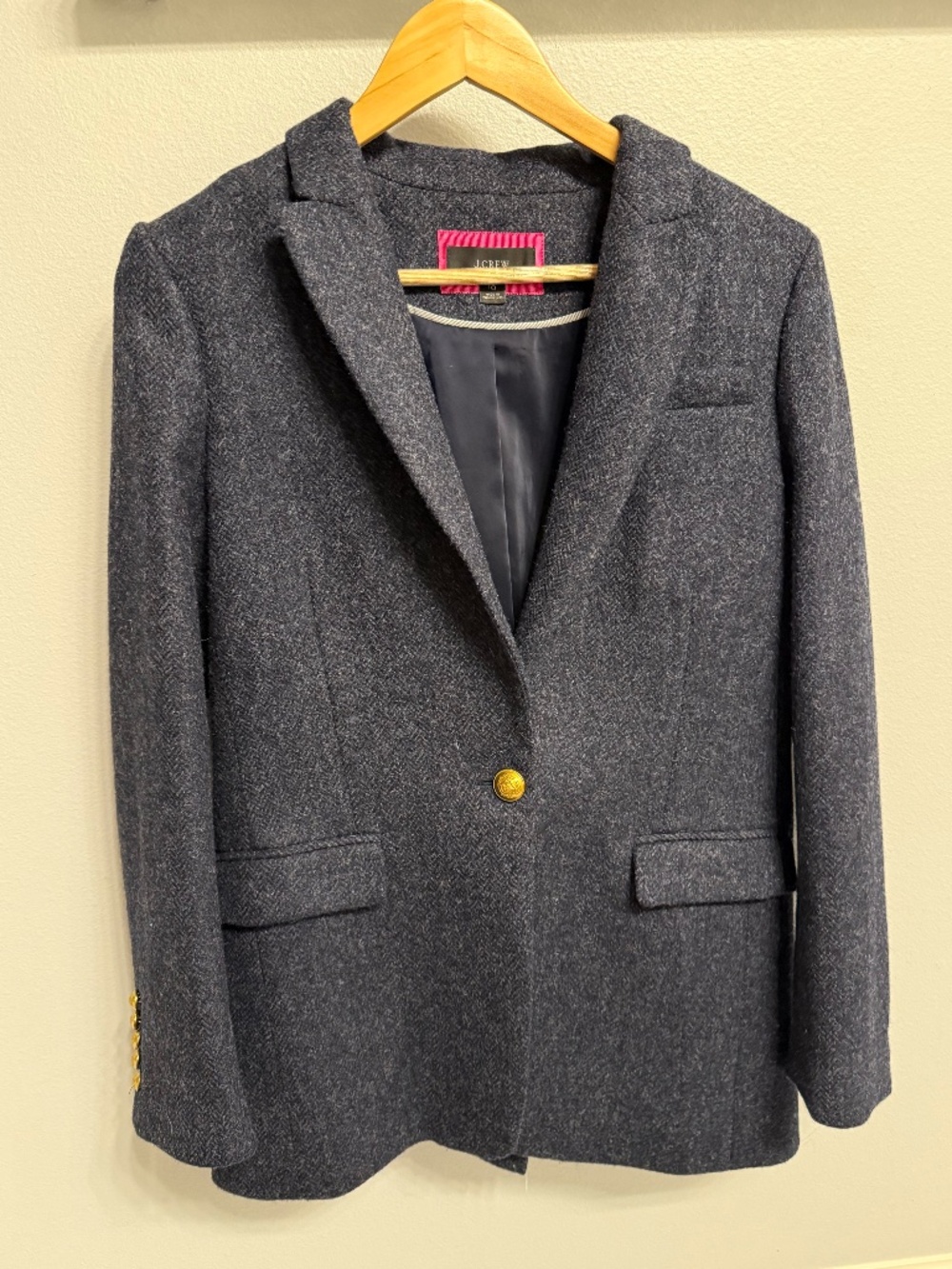 J. Crew Navy Herringbone Wool Blazer with Gold Buttons - Picture 4 of 14